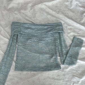 Edikted Lace Overlay Top in Light Blue